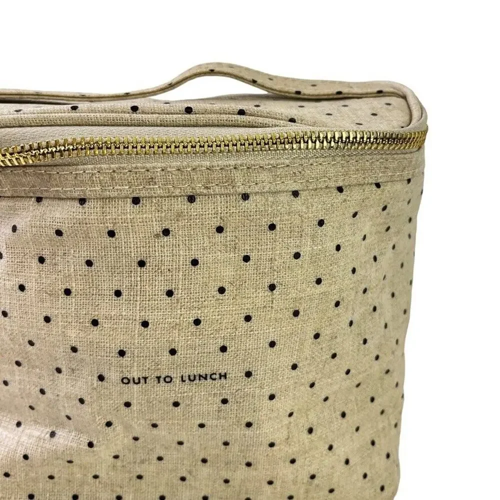 Kate Spade New York Out to Lunch Beige Black Polka Dot Tote Bag Handbag Cooler